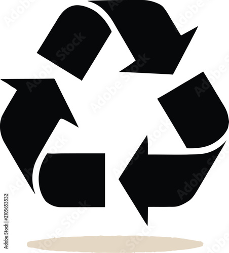 Recycle reuse reduce symbol black icon with three chasing arrows isolated on transparent background illustration.