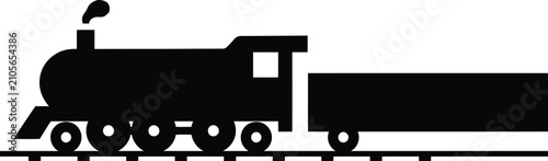 Steam locomotive train engine pulling carriage silhouette for transportation travel industry design vector element.