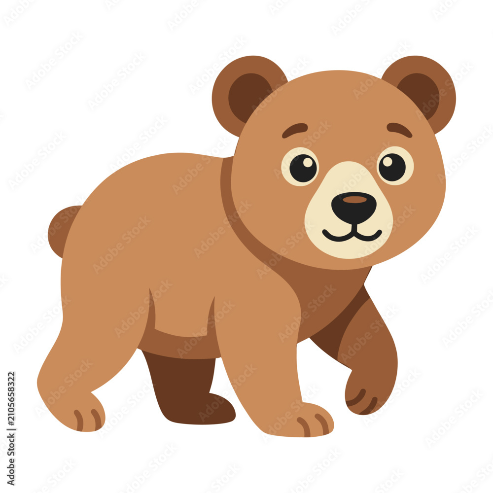 Obraz premium Cute brown bear cub standing on all fours looking happy and playful outdoors
