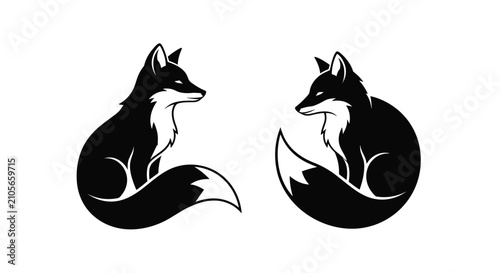 Foto Stylized Black and White Fox Logo Design Illustration.