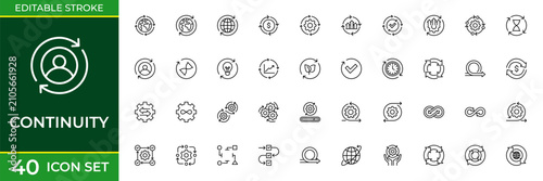 Continuity Line Icon Set for Business Continuity, Workflow, Process Management, Sustainability and Operational Resilience Outline Vector Collection