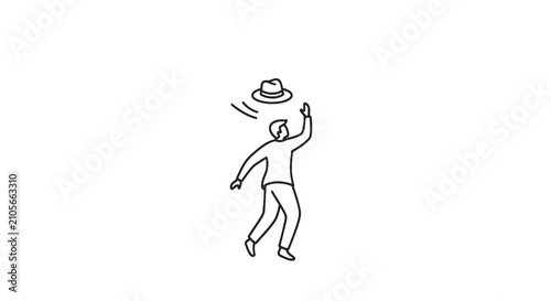 Quadro su tela Man in hat catching flying hat illustration.
