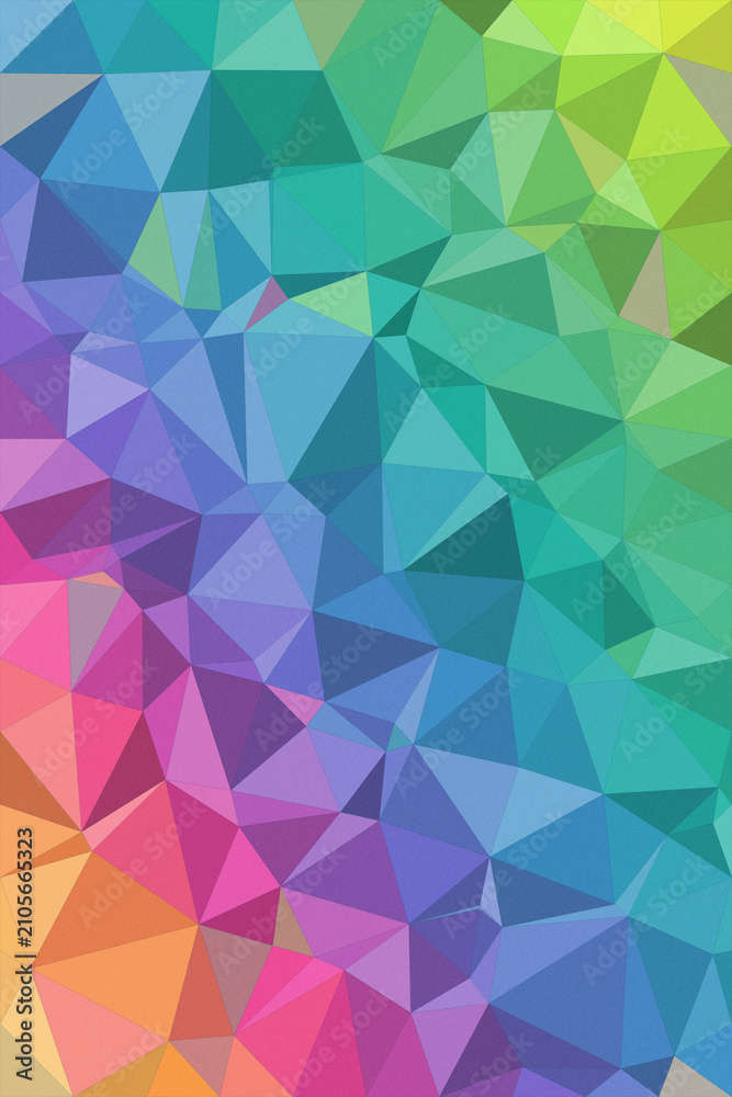 Fototapeta premium Colorful low-poly geometric abstract pattern fills the frame with blue, green, purple and pink facets, creating a modern, energetic backdrop for design projects.