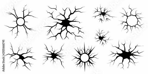 Cuadro en lienzo Black Crack Illustrations Set On White Background