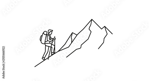 Foto Hiker climbing steep mountain trail illustration.