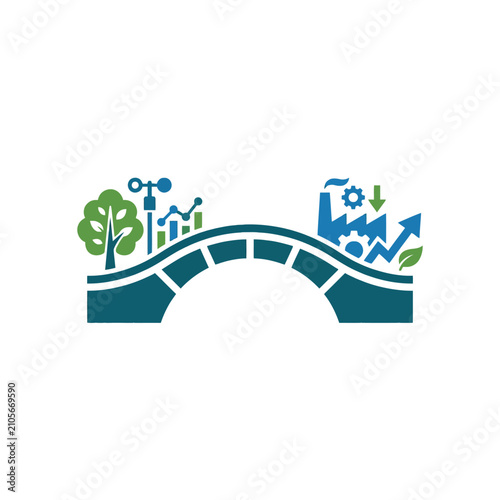 A bridge connects nature and industrial growth in this graphic