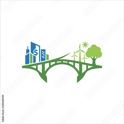 A bridge connects urban development with sustainable green energy sources
