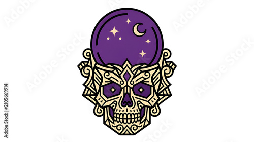 Ornate Skull Crystal Ball Fortune Teller Emblem