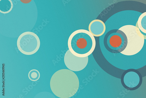 Foto Abstract bubble and circle shapes in teal, cream, and muted blue create a calm modern pattern with ample copy space for presentations and design