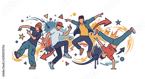 Картината върху платно Breakdance Group Urban Vector Illustration