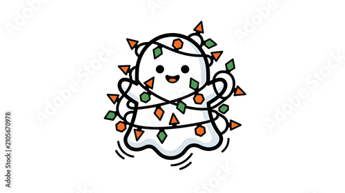 Cute Ghost Wrapped in Colorful Halloween Lights
