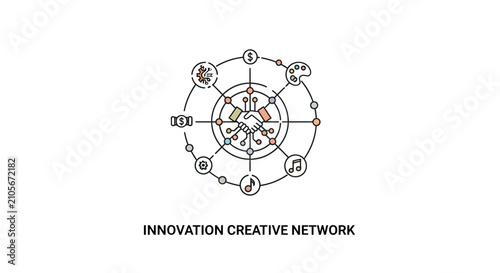 Innovation creative network logo with central handshake symbol.