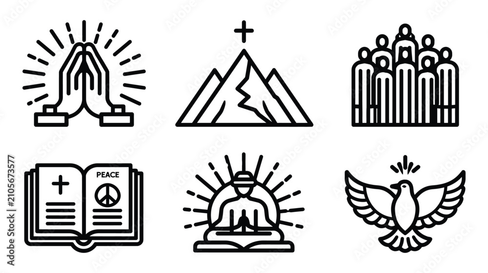 Fototapeta premium Icon vector set representing religious spirituality and faith