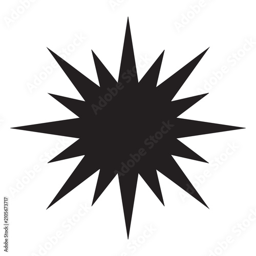 Black starburst silhouette vector icon with multi-pointed irregular star shape for comic book explosion or flash effect