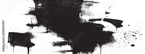 Bilde på lerret Large black ink blot with heavy texture and irregular edges isolated on white ba