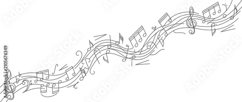 Tableau sur toile Hand-drawn musical notes flowing on staff lines