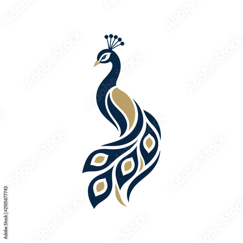 Elegant Peacock Bird Logo Vector in Blue and Gold Minimal Luxury Branding Design