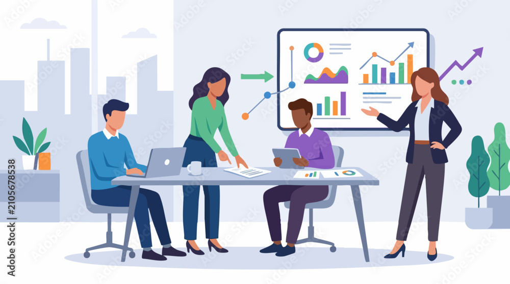 Fototapeta premium Business Professionals Analyzing Data and Collaborating in an Office