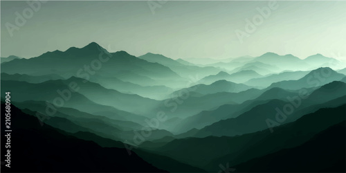 Cuadro en lienzo Misty mountain range layered vista, shrouded ethereal fog, evokes sense solitude profound beauty