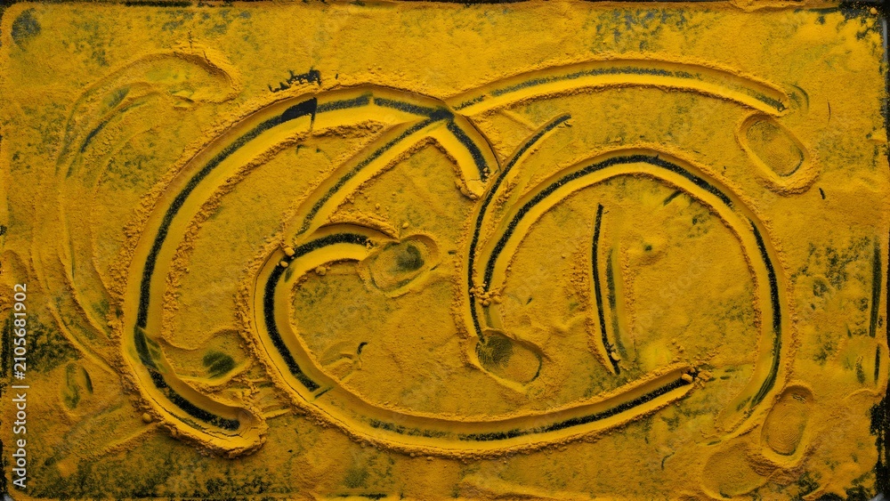 Naklejka premium Close-up of Bright Yellow Abstract Textured Surface with Circular Patterns