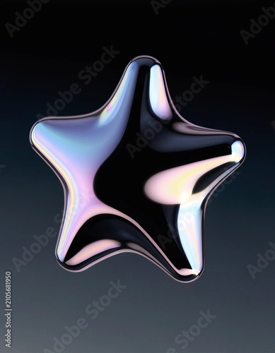 Shiny metallic star design in a retro futuristic style suspended in a dark setting ideal for contemporary art and design projects