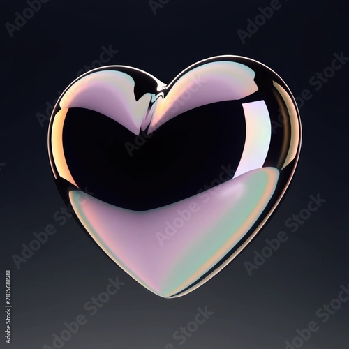 Shiny chrome heart design in a retro futuristic style showcasing a beautiful blend of love and contemporary artistic elements