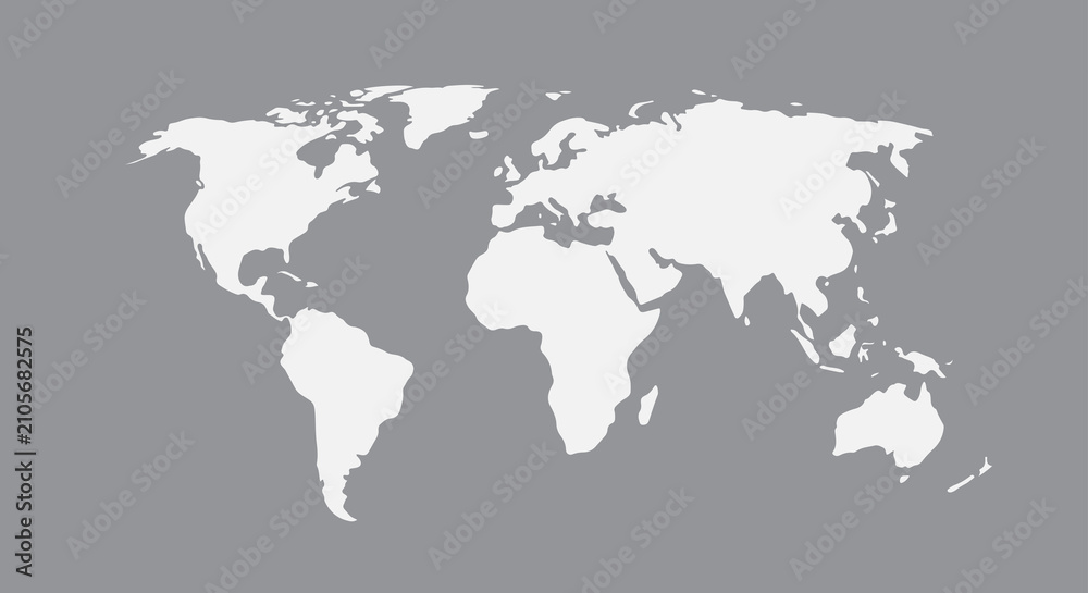 Fototapeta premium world map white on soft gray isolated background, elegant minimal geographic composition, modern business presentation style