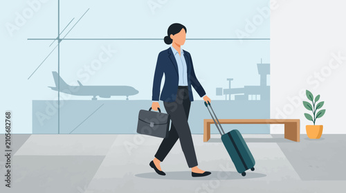 Принти на полотні Businesswoman walking in airport terminal with luggage, ready for travel