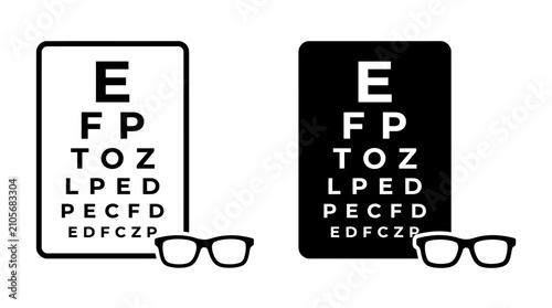 Konstfotografi Black and white eye chart symbols with glasses icons for vision testing