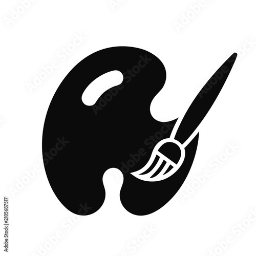 Black Paint Brush and Palette Icon Vector Illustration in Black and White Creative Art Symbol Design Isolated on White Background