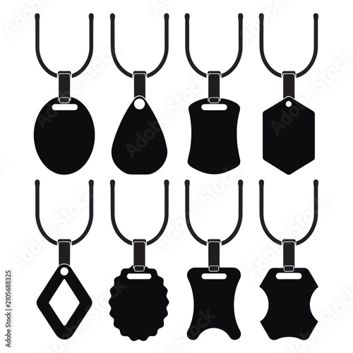 Set of Black Silhouette Pendants and Tags with Various Shapes on Necklaces