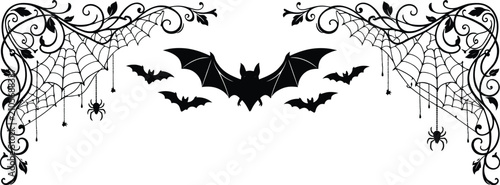 Elegant Halloween Bat and Spider Web Border Design