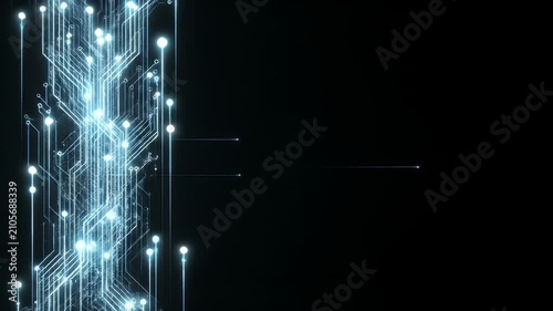 Digital Neural Network Connectivity Background with Glowing Data Flow Patterns and Abstract Electronic Circuitry Lines on Dark Space