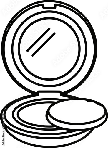 Obraz na płótnie Compact powder makeup with mirror and puff, simple line art illustration