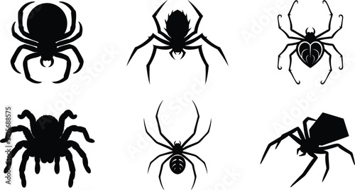 Foto Gothic Black Spider Silhouette Collection and Halloween Insect Vector Icons