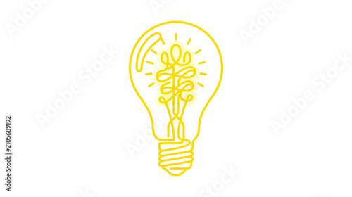 Yellow light bulb with glowing filament, symbolizing creativity and ideas