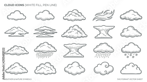 Tableau sur toile Hand-drawn cloud icons set, weather symbols