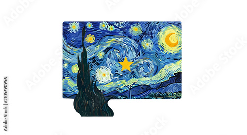 Obraz na plátne Stylized post-impressionist night landscape painting on monitor.
