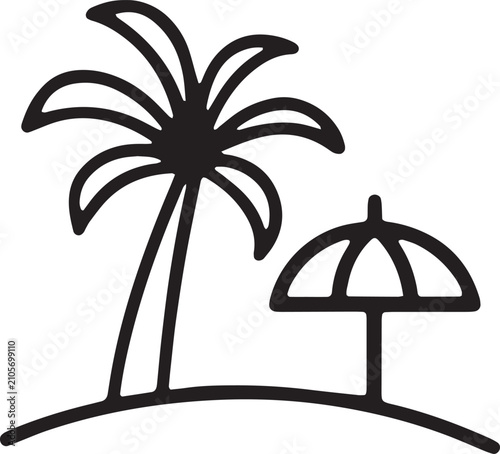 Tropical Beach Island with Palm Tree Line Art Icon