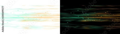 Foto Horizontal lines with glowing particles on transparent background speed light st
