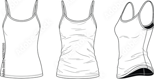 Schilderij op canvas Women tank top technical sketch vector illustration, camisole flat outline templ