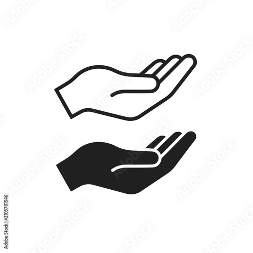 Open hands icon set. Palm up gesture for charity or support.