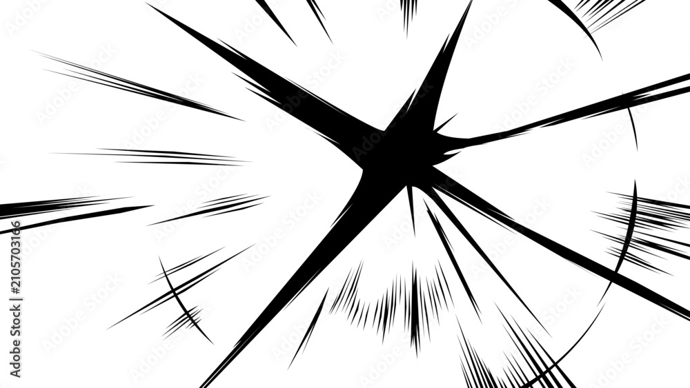 Naklejka premium Dynamic anime impact burst with speed lines and comic explosion effect isolated on transparent background. Manga action frame for attack scenes, motion effects, game VFX and graphic design.
