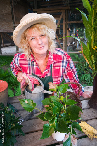 female gardener look at camera