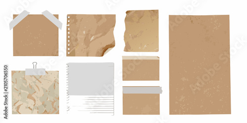 Foto Realistic Kraft Paper Stationery Elements With Tape And Binder Clip Isolated Vec