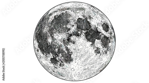 Fotografie Pencil Sketch of Full Moon Surface Details