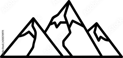 Minimalist mountain range outline icon, simple peaks, black and white vector illustration