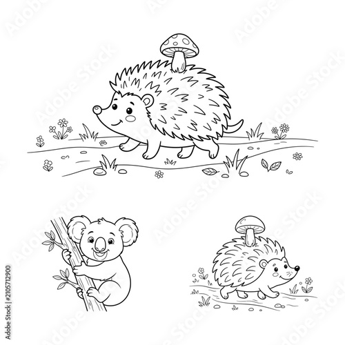 Adorable animal coloring pages for kids, cute kawaii line art for creative fun