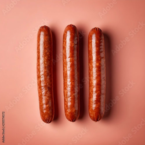 Three smoked sausages on pi...
