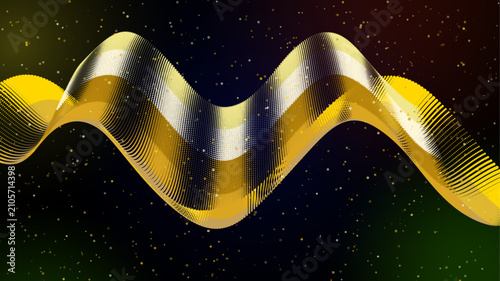 Quadro su tela Abstract Golden Wave, dynamic flow of particles and digital light particles in m